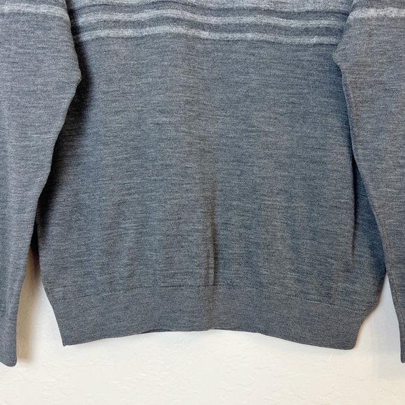 •ROBERT BARAKETT• Grey Swanson Engineered Striped Wool Crewneck Sweater Size XL - Picture 6 of 13